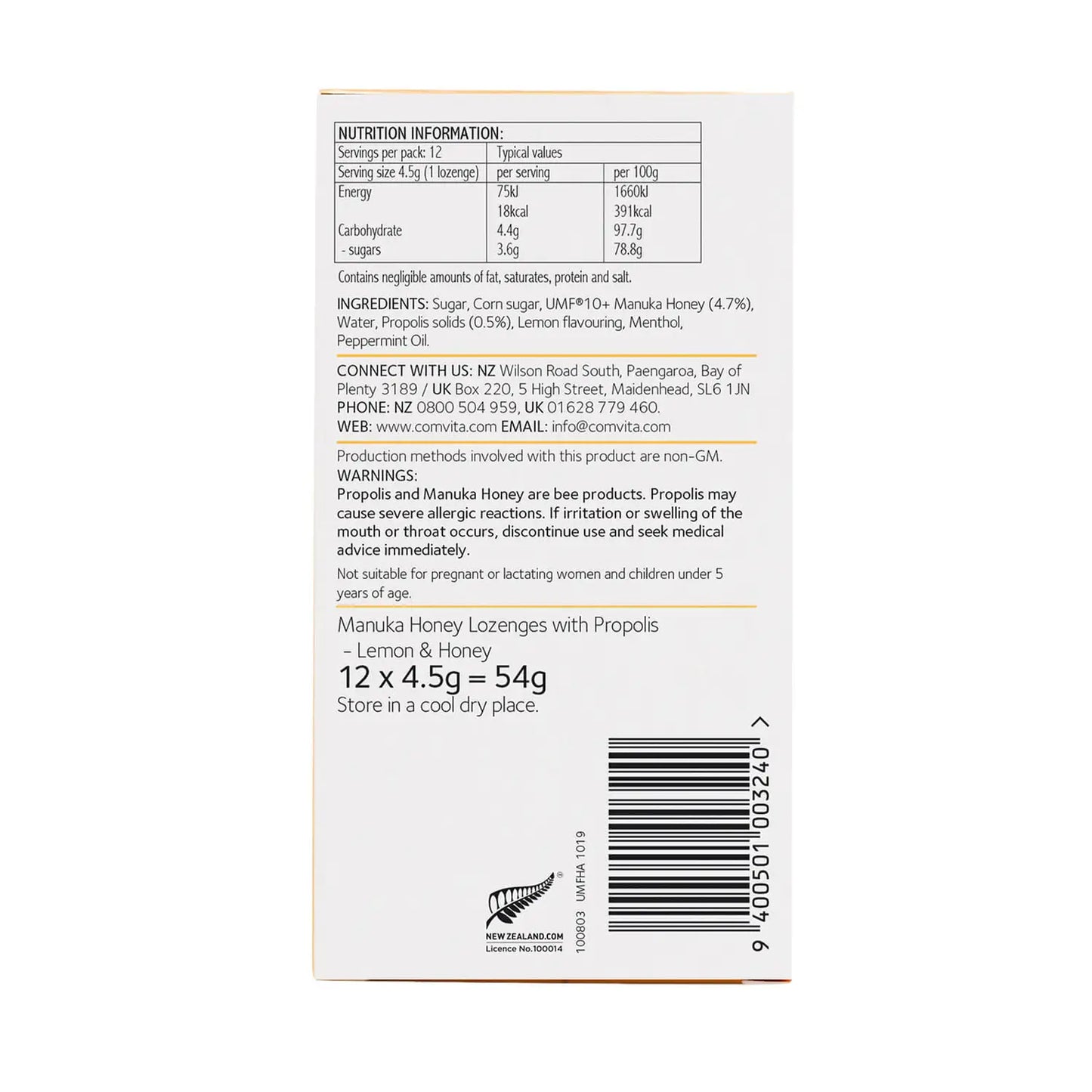 Manuka Honey Lozenges with Propolis (Lemon & Honey) 12s - 4 Pack