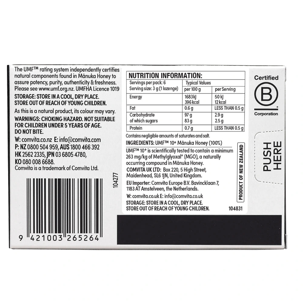 100% Mānuka UMF 10+ (MGO 263) Honey Lozenges - 3 Pack